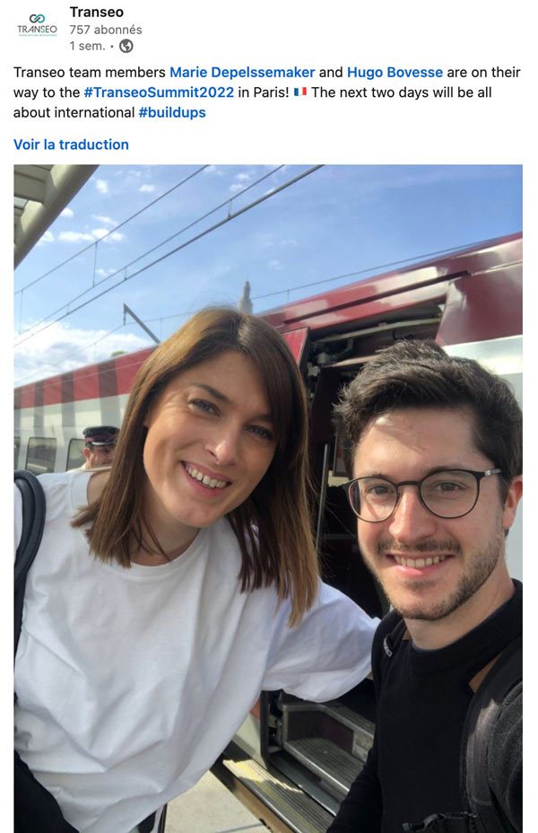 Une photo de Marie Depelssemaker et Hugo Bovesse avant d'embarquer dans le Thalys pour le Transeo Summit à Paris