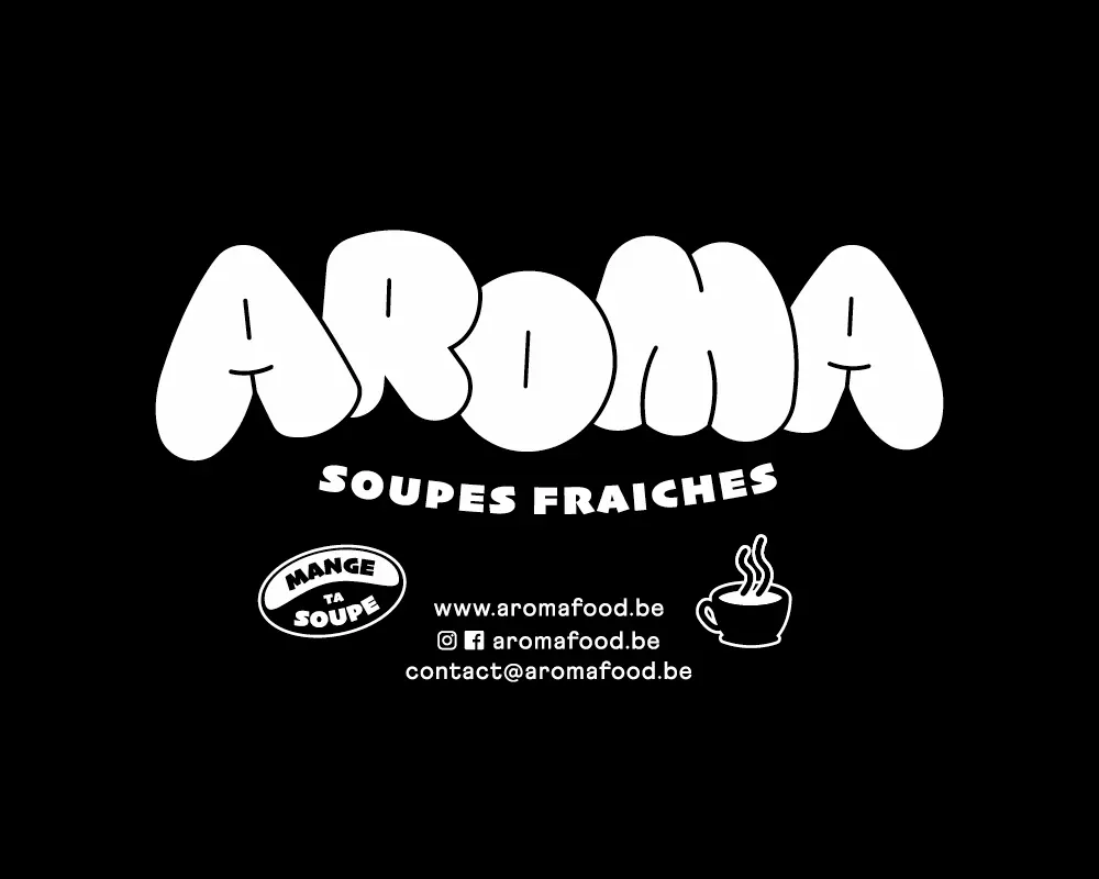 Le logo des soupes Aroma en noir sur blanc