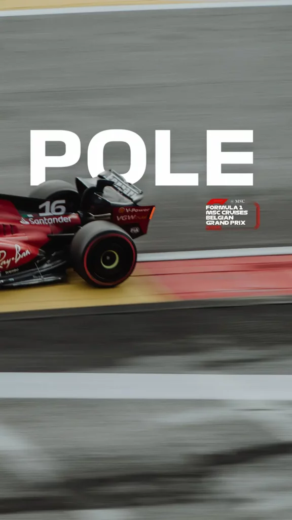 Un visuel grapphique pour annoncer la pole position de Leclerc au Grand Prix de Belgique de F1